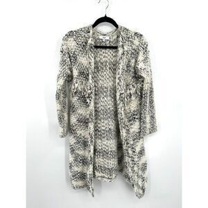 SUNCOO Gray White Knit Super Soft Cozy Fringe Open Cardigan Sweater Size Medium